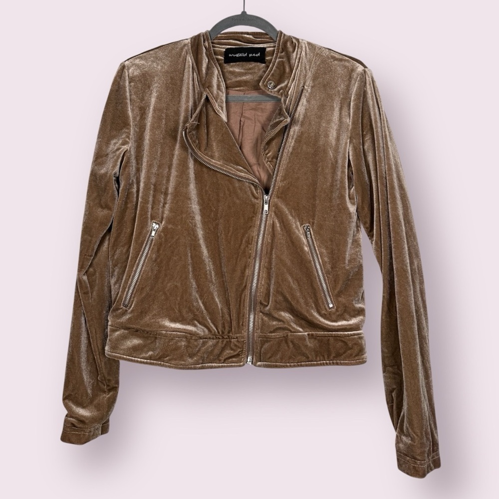 Mustard Seed Taupe Velvet Moto Zip Up Jacket Small
